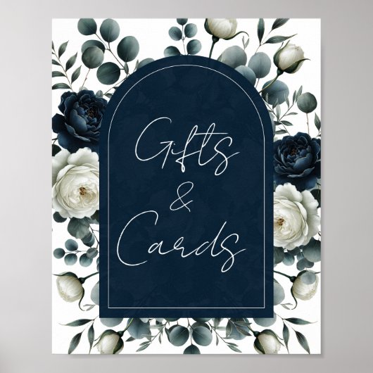 Poster Panneau de table Fleurs foncé bleu et blanc Cadeau (Devant)
