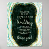 Poster Panneau de table Mariage turquoise vert et or débr (Devant)