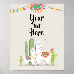 Poster Panneau de table personnalisé Llama Fiesta Baby Sh