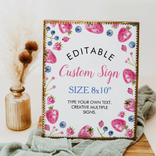 Poster Panneau de table personnalisée fraise Berry Sweet