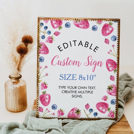 Poster Panneau de table personnalisée fraise Berry Sweet