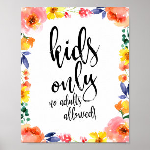 Poster Panneau de table pour enfants Fleurs aquarelle 8x1