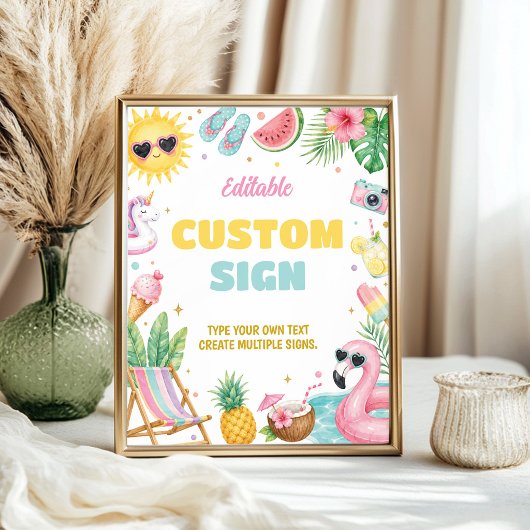 Poster Panneau de table pour fête d'anniversaire fille ét