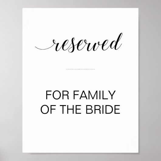 Poster Panneau de table réservée écriture noire Mariage (Devant)