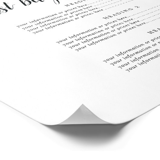 Poster Panneau de tarification ou de services commerciaux (Coin)