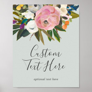 Poster Panneau de texte personnalisé floral peint