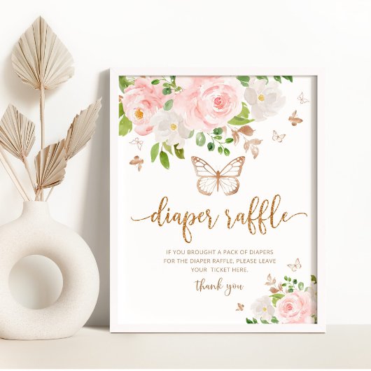 Poster Panneau de tombola à papillon floral