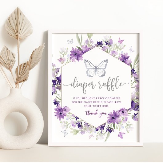 Poster Panneau de tombola papillon à fleurs violettes