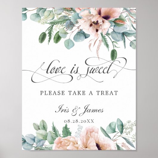 Poster Panneau de traitement d'amour floral rose tendre (Devant)