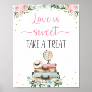 Poster Panneau de traitement de voyage floral or rose pou