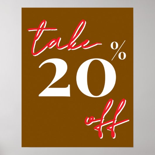 Poster Panneau de vente à 20% de réduction, Vente Marron (Devant)