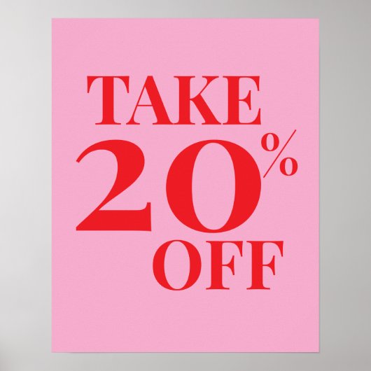 Poster Panneau de vente de 20 % de réduction, vente rose (Devant)