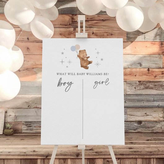 Poster Panneau de vote Teddy Bear Balloons Gender Reveal