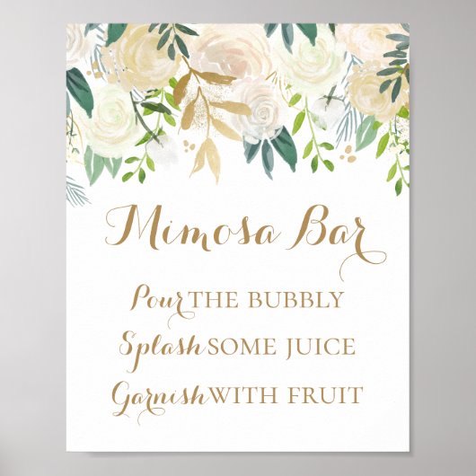 Poster Panneau d'enseigne de bar Mimosa Fleur Or et Blanc (Devant)
