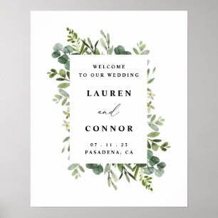 Poster Panneau d'entrée Mariage de cadre Eucalyptus vert
