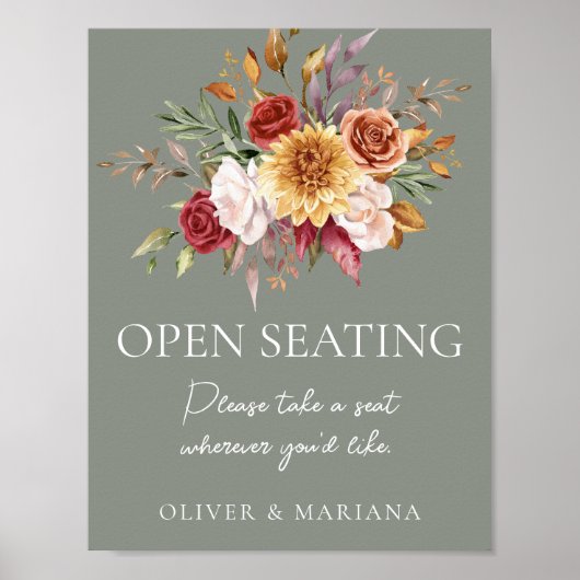 Poster Panneau d'entrée vert Mariage floral (Devant)