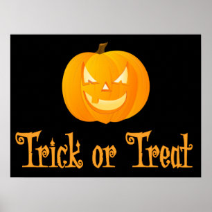Poster Panneau d'Halloween noir ou traité Imprimer 24x18