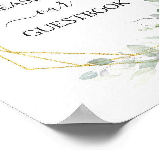 Poster Panneau d'hôte mariage à cadre or fleuri blanc (Coin)