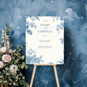 Poster Panneau d'hôte Mariage Floral bleu toile française