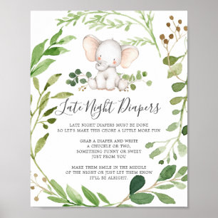 Poster Panneau Diapeurs nocturnes du Baby shower éléphant