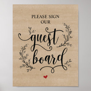 Poster Panneau d'invité du Mariage Rustic Vines
