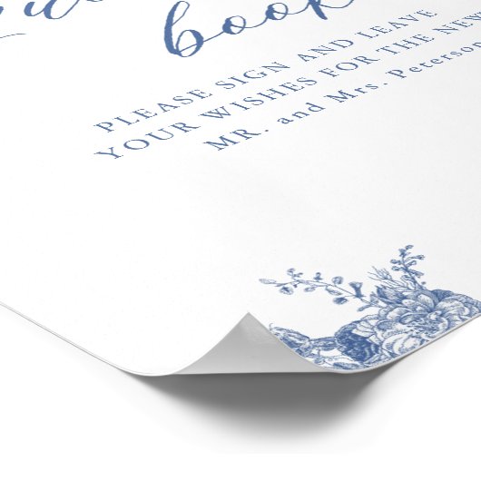 Poster Panneau d'or Chinoiserie Blue Floral Mariage (Coin)