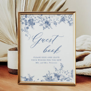 Poster Panneau d'or Chinoiserie Blue Floral Mariage