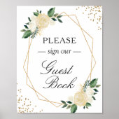 Poster Panneau d'or vert Parties scintillant florales (Devant)