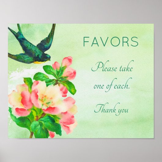 Poster Panneau douche Oiseau et fleurs (Devant)