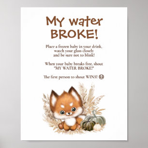 Poster Panneau du Baby shower d'automne Fox My Water Brok