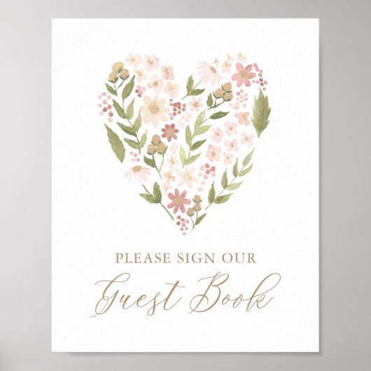 Poster Panneau du Baby shower du coeur rose fleuri (Devant)