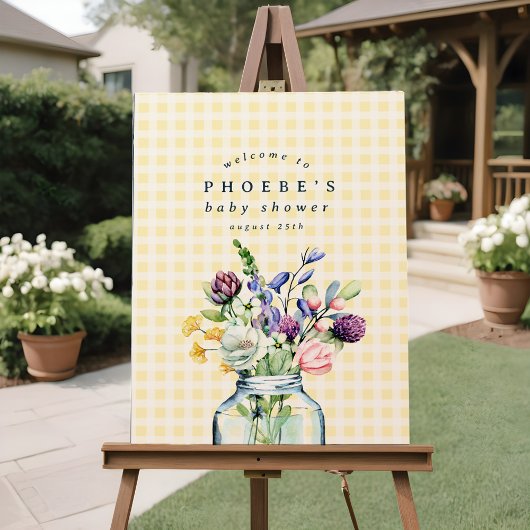 Poster Panneau du Baby shower du Fleur sauvage rustique M