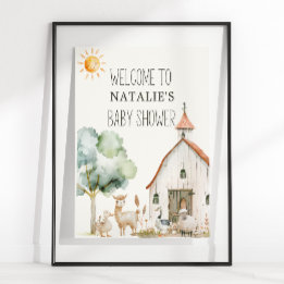 Poster Panneau du Baby shower Petite ferme de pépinière A