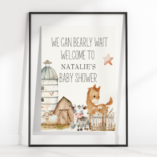 Poster Panneau du Baby shower Petite ferme de pépinière A