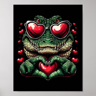 Poster Panneau du coeur Crocodile à la main Mens Femme Cr