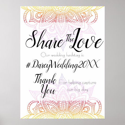 Poster Panneau du Hashtag Mariage Sunset Mandala (Devant)