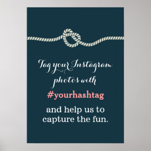 Poster Panneau du hashtag Navy Blue Knot Instagram