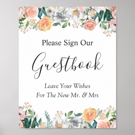 Poster Panneau du Jardin Rose Floral Mariage Guestbook (Devant)