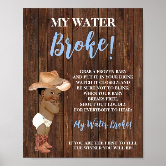Poster Panneau du jeu My Water Broke AA Cowboy Baby showe (Devant)