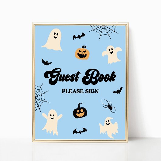 Poster Panneau du livre d'hôtes Éffrayant Halloween bleu
