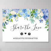 Poster Panneau du Mariage Blue Hydrangea Greenery (Devant)