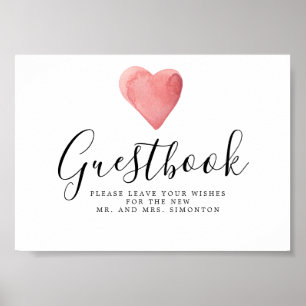 Poster Panneau du Mariage du coeur d'aquarelle rouge