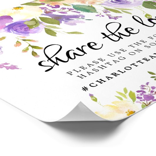 Poster Panneau du Mariage Floral Violet Rustique (Coin)