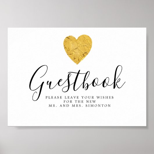 Poster Panneau du Mariage Gold Foil Heart (Devant)