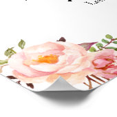 Poster Panneau du menu des boissons mariage floral rose b (Coin)