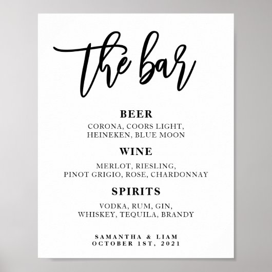 Poster Panneau du menu du bar de mariage (Devant)