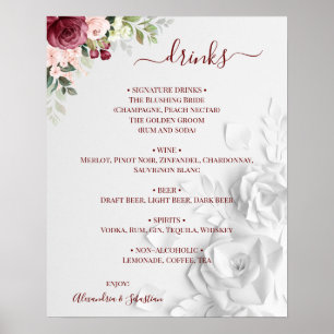 Poster Panneau du menu Floral Mariage Boissons