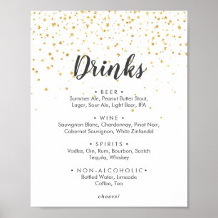 Poster Panneau du menu Gold Confetti Mariage Boissons