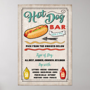 Poster Panneau du menu Hot Dog Bar Menu Party