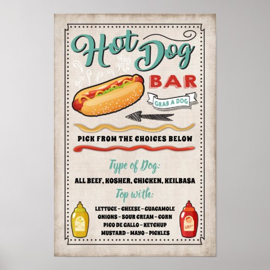 Poster Panneau du menu Hot Dog Bar Menu Party (Devant)
